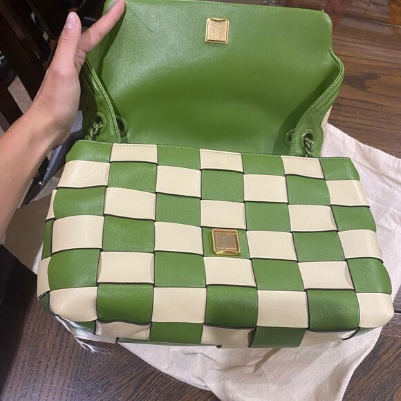 TORY BURCH RARE FLEMING GREEN CREAM PATCHWORK CROSSBODY - Picture 13 of 13